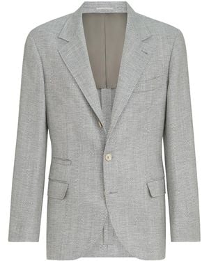 Brunello Cucinelli Wool-Alpaca-Silk Chevron Blazer - Gray