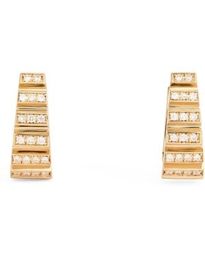 Azlee Small And Diamond Escalier Hoop Earrings - Metallic
