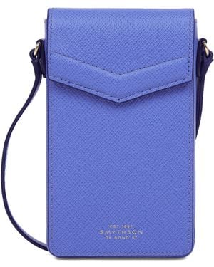 Smythson Calfskin Panama Envelope Phone Case - Blue