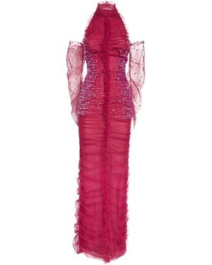 Sandra Mansour Tulle Embellished Amaryllis Gown - Red