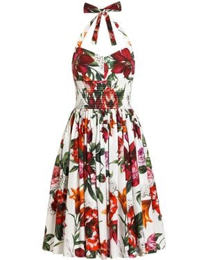Dolce & Gabbana Cotton Floral Mini Dress - Red