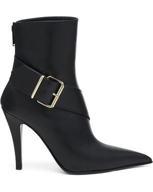 McQueen Calfskin Heron Buckle Heeled Boots 105 - Black