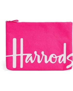 Harrods Large Cotton Logo Pouch - Pink