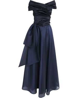Talbot Runhof Satin Duchesse Off-The-Shoulder Bow Gown - Blue