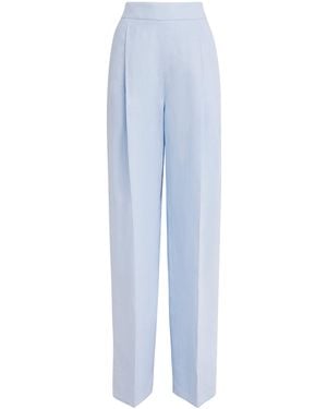 Agnona Linen Pleated Drawstring Trousers - Blue