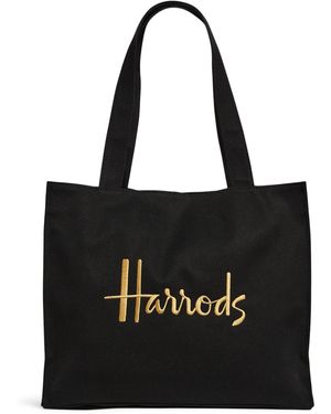 Harrods Medium Recycled Cotton Shoulder Shopper Bag - Black