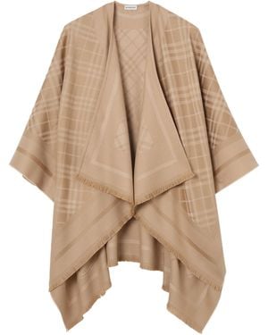 Burberry Wool-Cashmere Check Cape - Natural