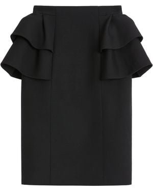Valentino Wool-Silk Ruffled Midi Skirt - Black