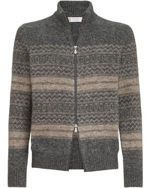 Brunello Cucinelli Jacquard High-Neck Zip Cardigan - Grey
