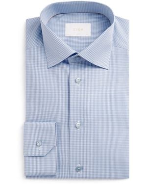 Eton Supima Cotton Check Slim Fit Shirt - Blue