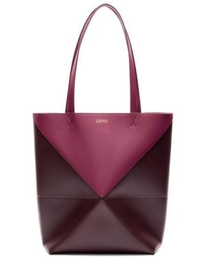 Loewe Medium Leather Puzzle Fold Tote Bag - Purple