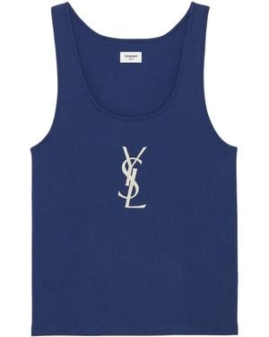 Saint Laurent Cotton Cassandre Tank Top - Blue