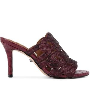 Kurt Geiger Leather Embellished Chain Heeled Mules 85 - Purple