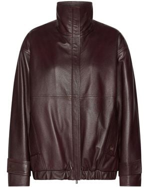 Marella Gathered Waist Leather Jacket - Brown