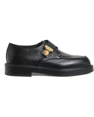Emporio Armani Pebbled Leather Monk-Strap Shoes - Black