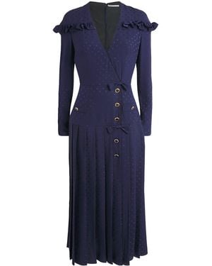 Alessandra Rich Silk Pleated Midi Dress - Blue
