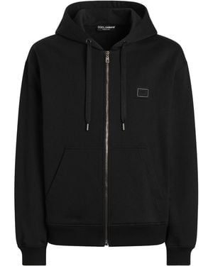 Dolce & Gabbana Cotton Logo Patch Zip-Up Hoodie - Black