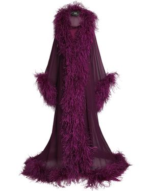 Taller Marmo Chiffon Feather Vedette Maxi Dress - Purple