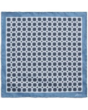 Brioni Silk Geometric Print Pocket Square - Blue