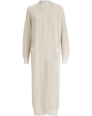Brunello Cucinelli Cotton-Blend Knitted Long Cardigan - White