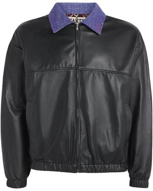 Kartik Research Leather Kantha Bomber Jacket - Black