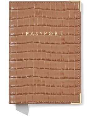 Aspinal of London Croc-Effect Passport Cover - Brown