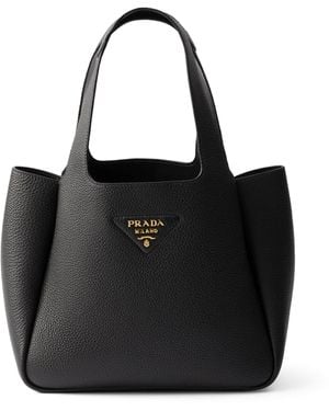 Prada Small Leather Tote Bag - Black