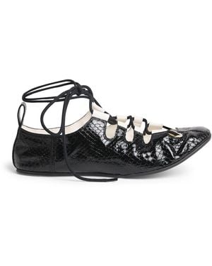 Alaïa Snakeskin Lace-Up Ballet Flats - Black