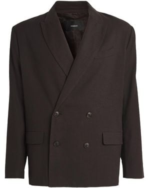 Commas Linen-Blend Double-Breasted Jacket - Black