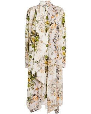 Acne Studios Silk Floral Tie-Neck Midi Dress - Metallic