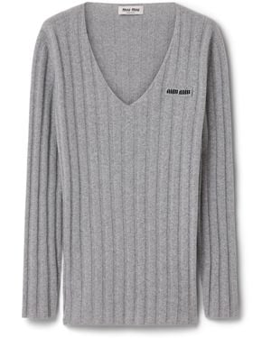 Miu Miu Wool-Cashmere Ribbed Oversized Jumper - Grey