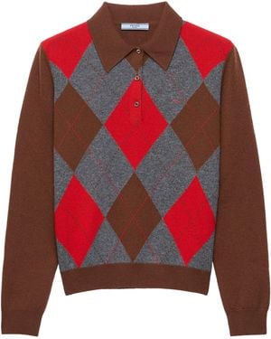 Prada Cashmere Argyle Polo Jumper - Red