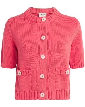 ME+EM Organic Cotton Cropped Short-Sleeve Cardigan - Pink