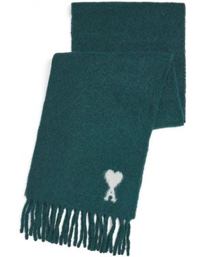 Ami Paris Ami De Coeur Fringe Scarf - Green