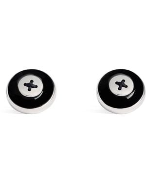 Babette Wasserman Rhodium-Plated Enamel Button Cufflinks - Black