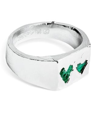 The Ouze Sterling And Emerald Signet Ring - Metallic