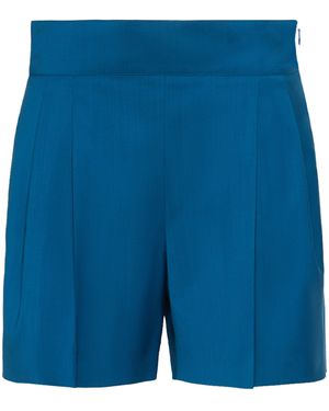 Max Mara Virgin Wool Pleated Shorts - Blue