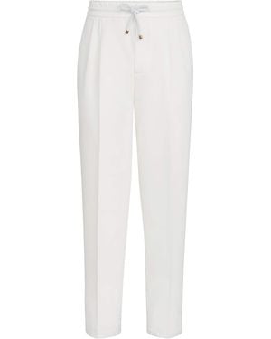 Brunello Cucinelli Cotton Gabardine Drawstring Pants - White