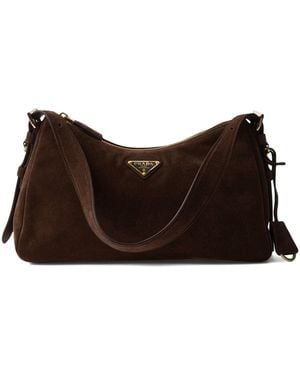 Prada Medium Suede Aimée Shoulder Bag - Brown