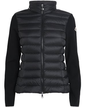 Moncler Down Wool-Trim Panelled Cardigan - Black