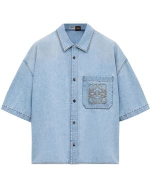 Loewe X Paula's Ibiza Denim Anagram Short-Sleeve Shirt - Blue