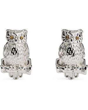 Tateossian Swarovski Crystal-Detail Thompson Owl Cufflinks - White
