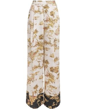 L'Agence Pleated Tavia Wide-Leg Trousers - Natural