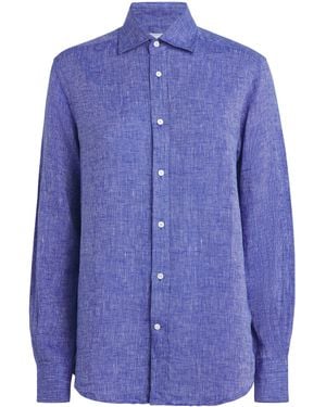 With Nothing Underneath Linen The Boyfriend Shirt - Blue