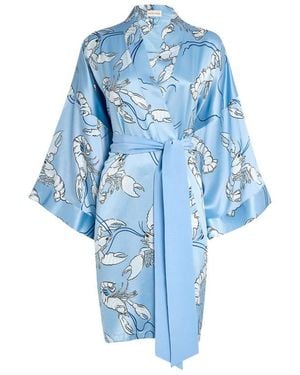 Olivia Von Halle Silk Mimi Poseidon Lobster Robe - Blue