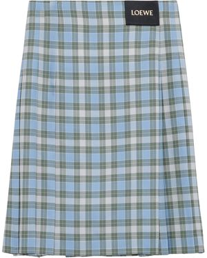 Loewe Check Pleated Midi Skirt - Blue
