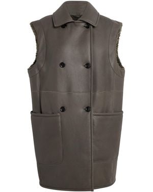 Max Mara Reversible Leather-Shearling Gilet - Grey