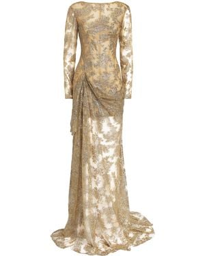 Sandra Mansour Embellished Long-Sleeve Gown - Natural