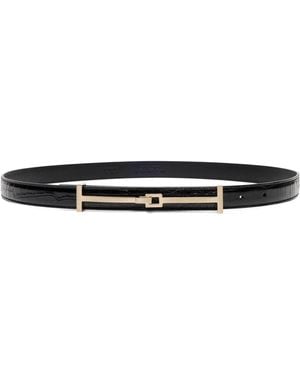 Tom Ford Croc-Embossed Leather Arc Belt - Black
