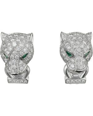 Cartier Diamond, Emerald And Onyx Panthère De Earrings - Grey